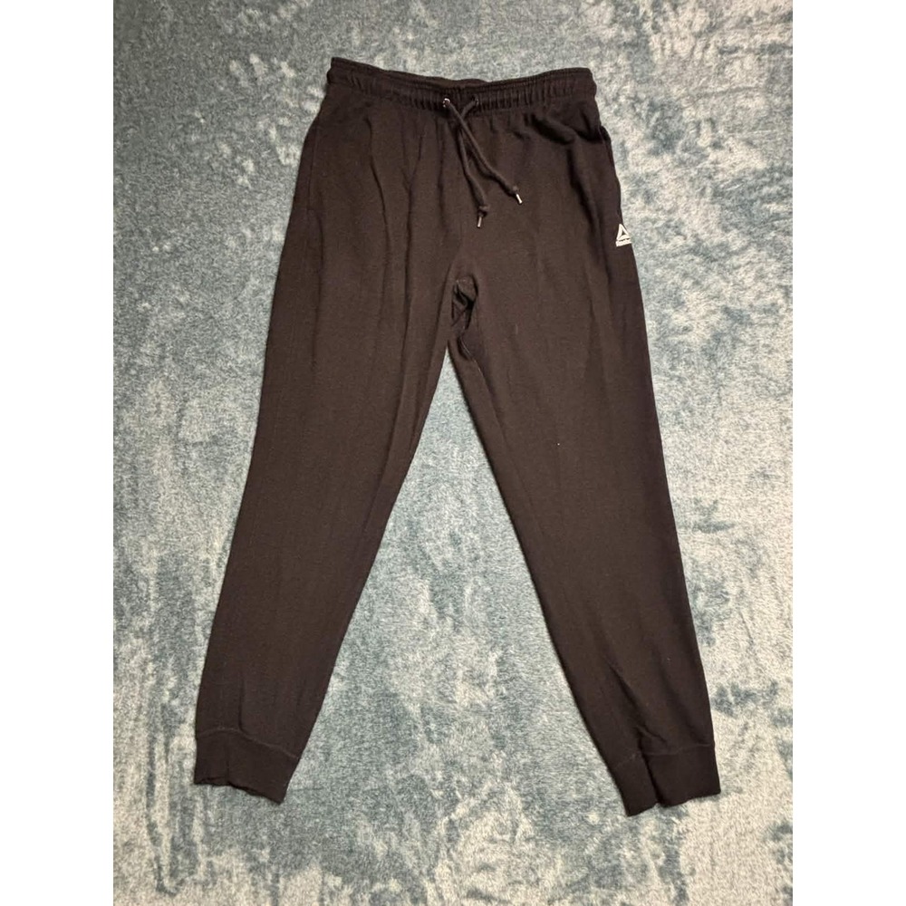 Reebok Jogger Pants Men Large Black Solid Rayon Blend Drawstring Cuffed